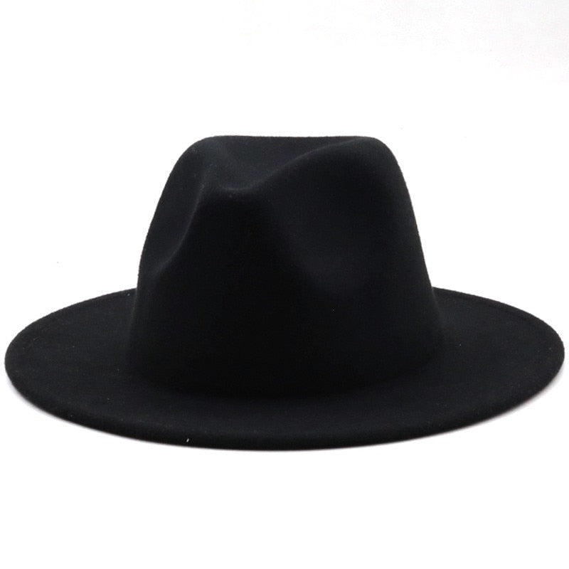 Classical Big Wide Brim Felt Fedora Hat Wool Black White Wool